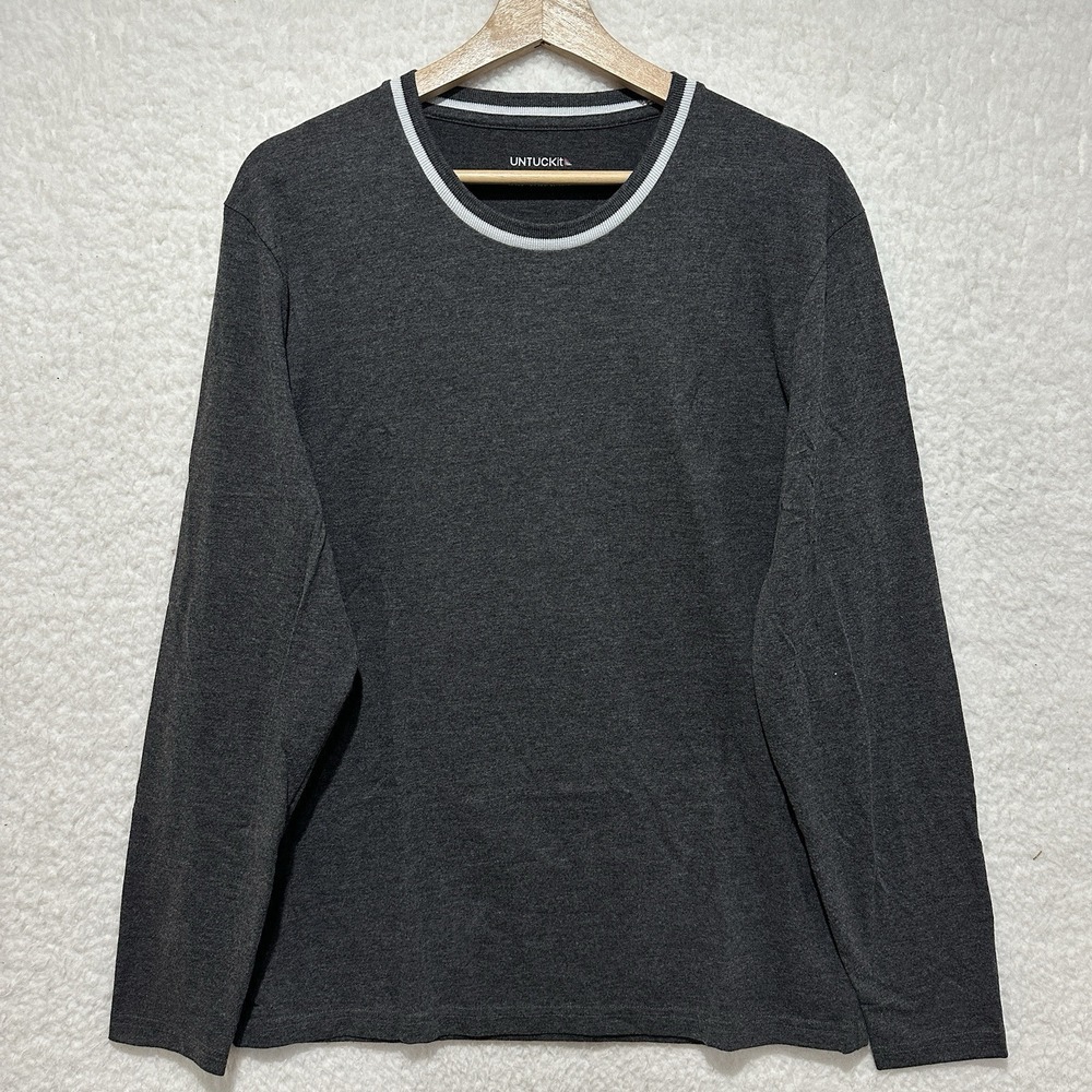 Untuckit Aston w/ Tipping Pullover Charcoal Gray Long Sleeve Shirt Size Large